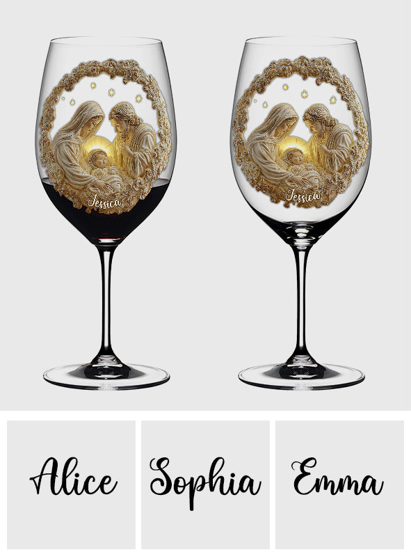 Nativity Scene - Personalized Christian Wine Glass With Long Stem