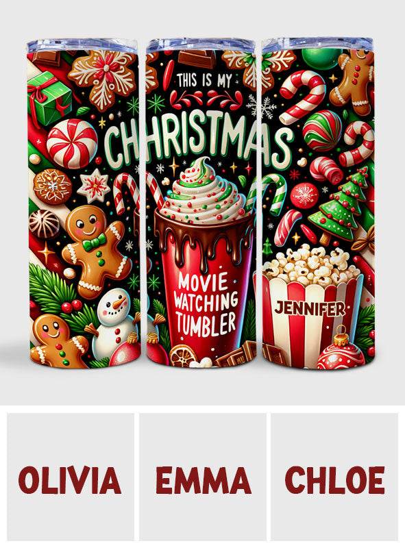 Christmas Movie Watching - Personalized Christmas Skinny Tumbler