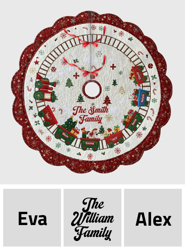 Family Christmas Train - Personalized Family Shaped Tree Skirt