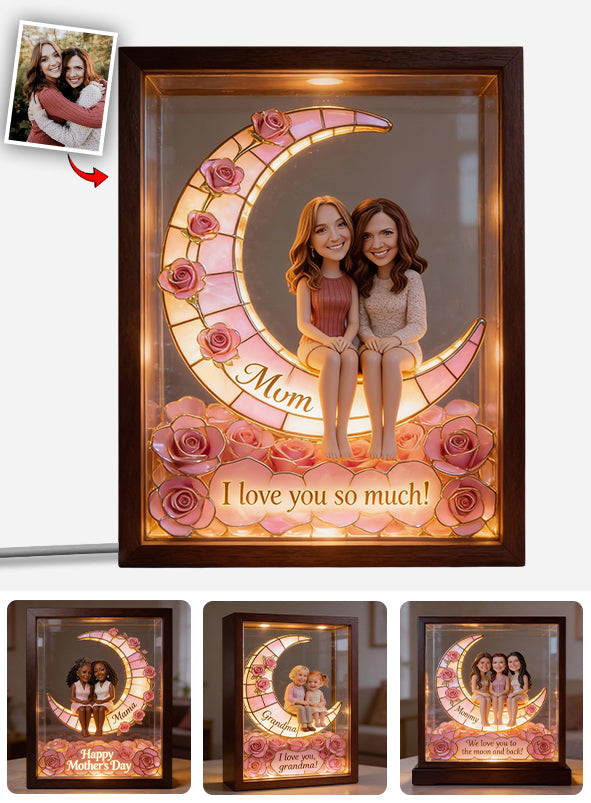 Custom Any Photo Love Mom, Grandma To The Moon - Personalized Mother Wooden Frame LED Light