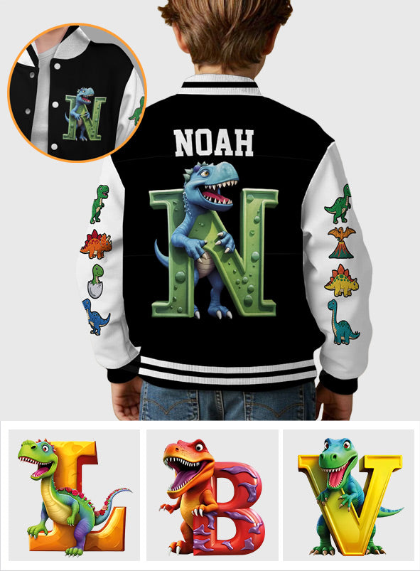 Initial Dinosaurs For Boys And Girls - Personalized Kid Varsity Jacket