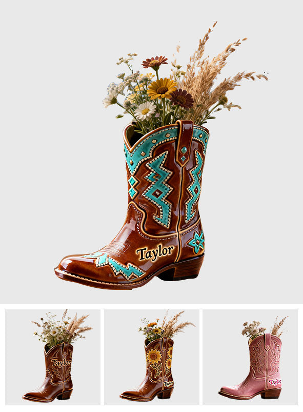 Cowboy Boot - Personalized Country Girl Custom Shape Acrylic Flower Vase