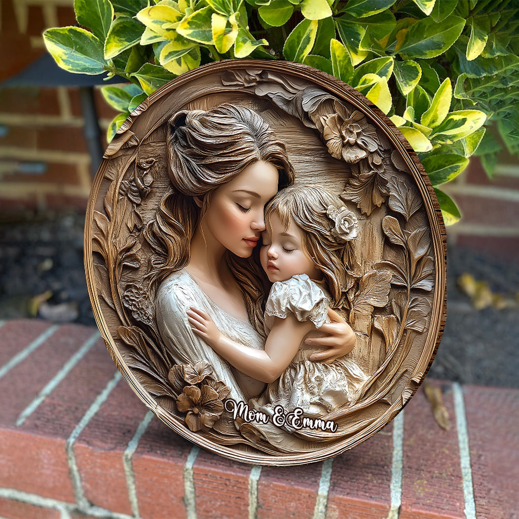 Mother And Daughter - Personalized Mother Round Wood Sign