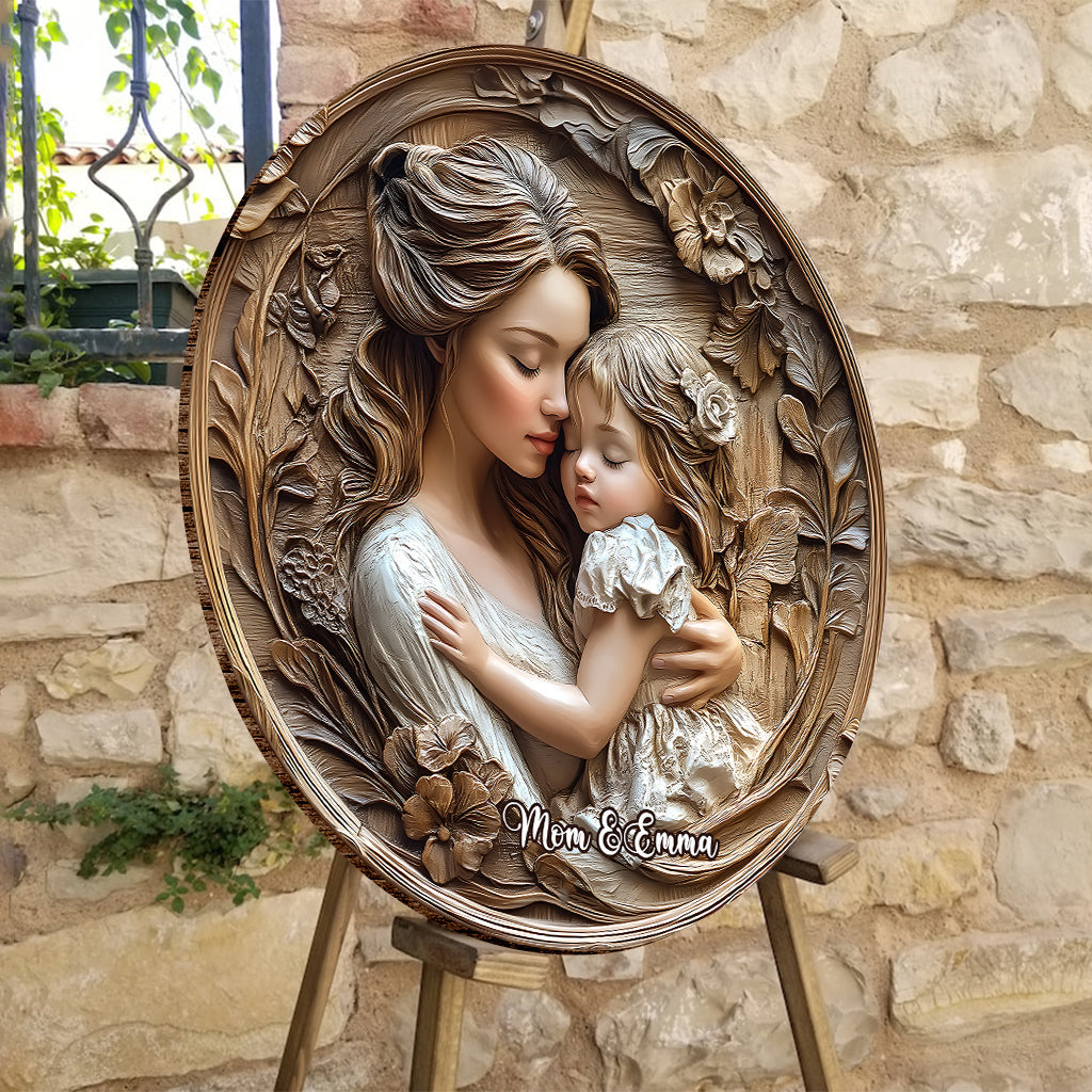 Mother And Daughter - Personalized Mother Round Wood Sign