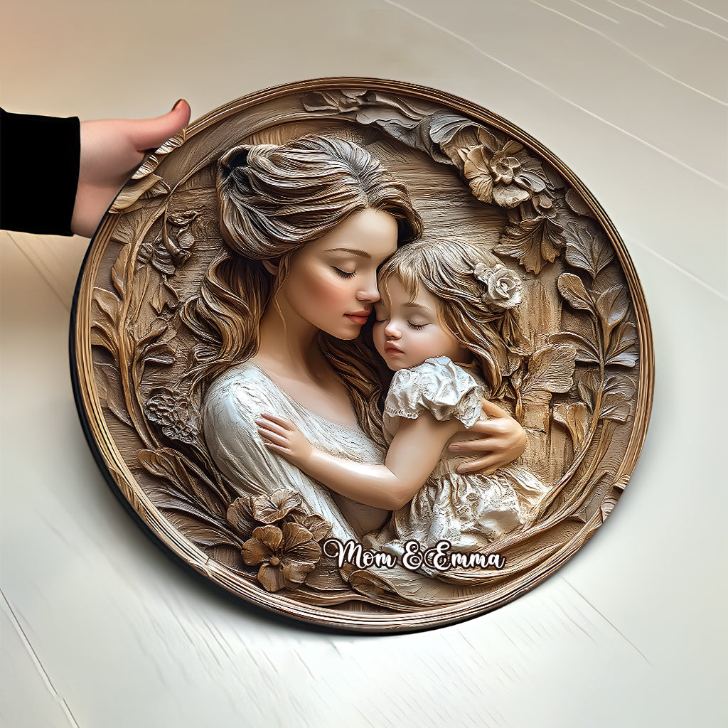 Mother And Daughter - Personalized Mother Round Wood Sign