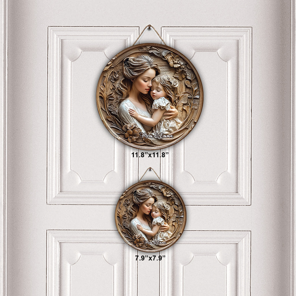 Mother And Daughter - Personalized Mother Round Wood Sign