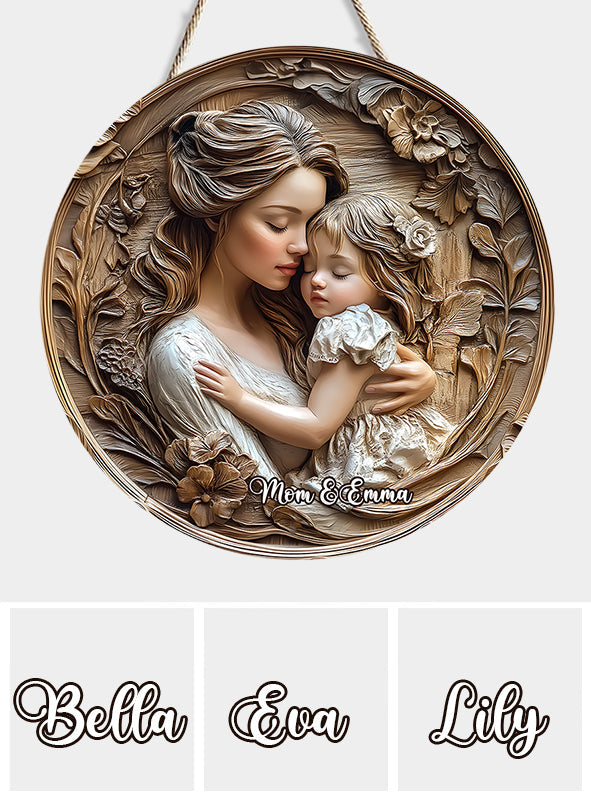 Mother And Daughter - Personalized Mother Round Wood Sign