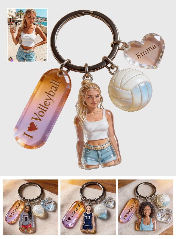Custom Any Photo - Personalized Volleyball Keychain With Charms