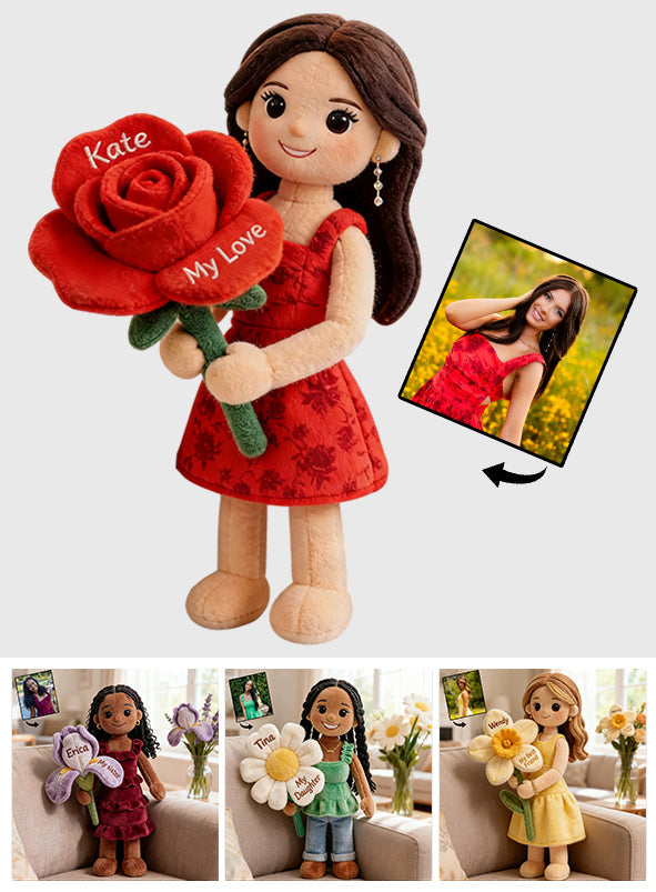 Fleur de naissance personnalisée avec photo - Coussin en fausse fourrure premium personnalisé pour s'aimer soi-même