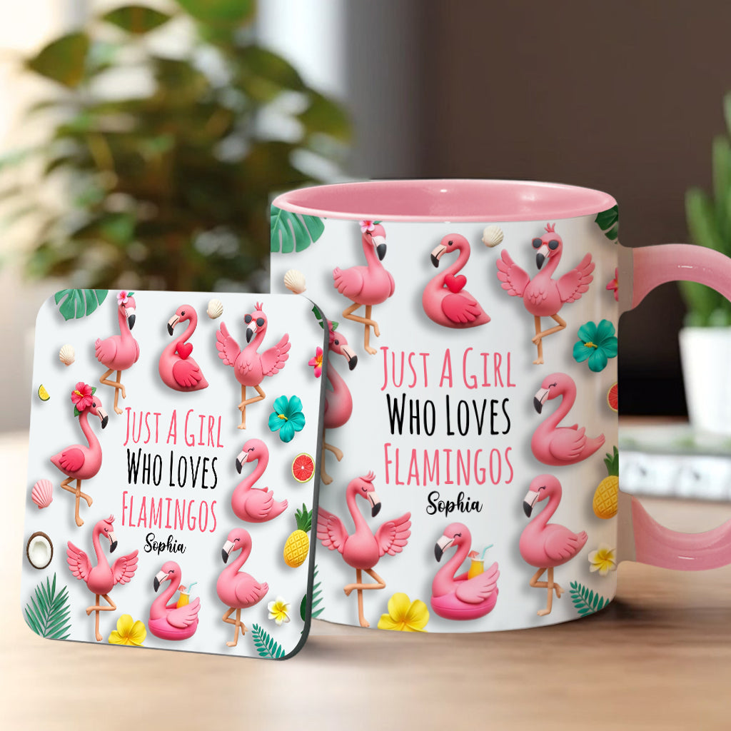 Just A Girls Who Love Famingos - Personalized Flamingo Accent Mug