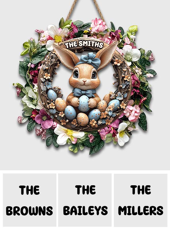 Joyeuses Pâques - Panneau en bois personnalisé pour la famille