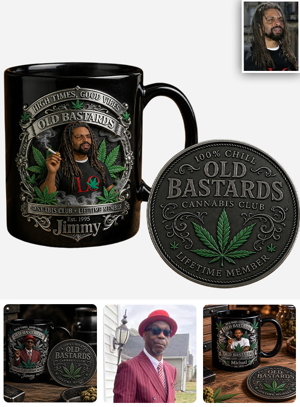 Old Bastards Cannabis Club Lebenslanges Mitglied - Personalisierte Weed Akzent Tasse & Untersetzer