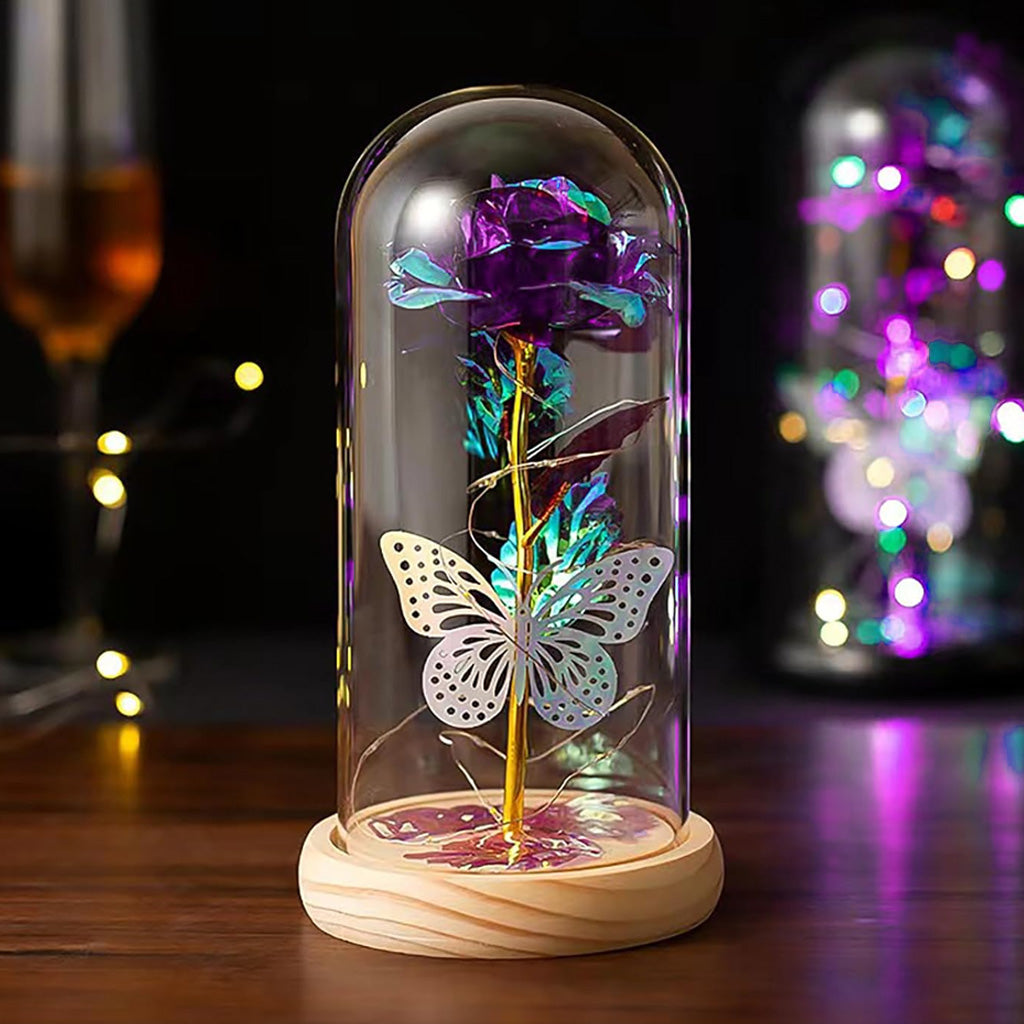 Butterfly Rose in Glass Dome for Mom Grandma
