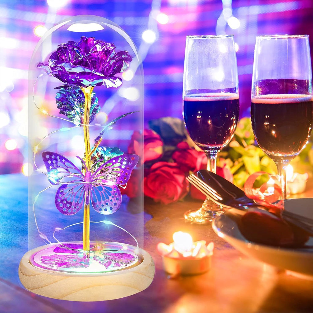 Butterfly Rose in Glass Dome for Mom Grandma