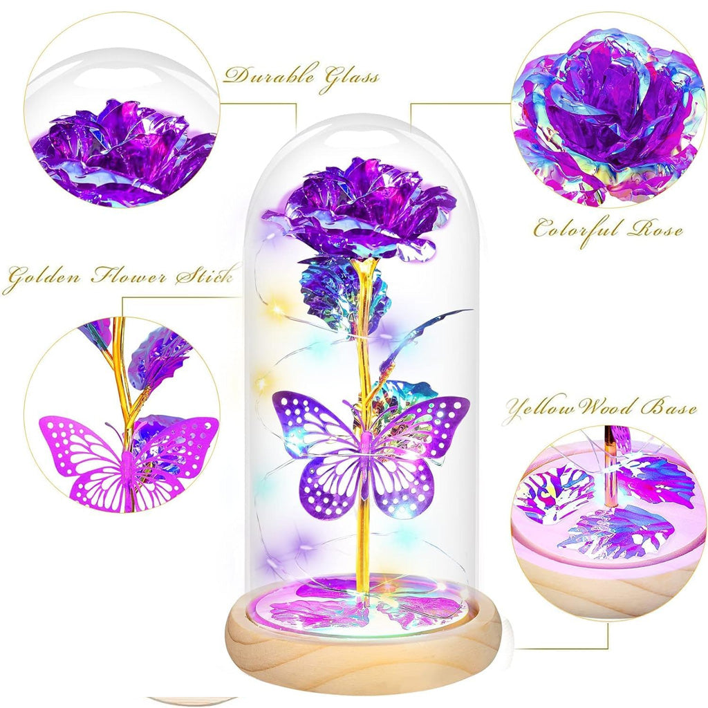 Butterfly Rose in Glass Dome for Mom Grandma