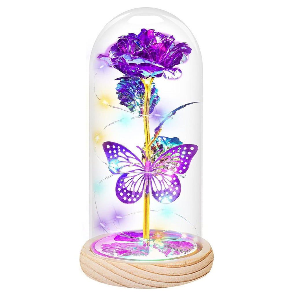 Butterfly Rose in Glass Dome for Mom Grandma