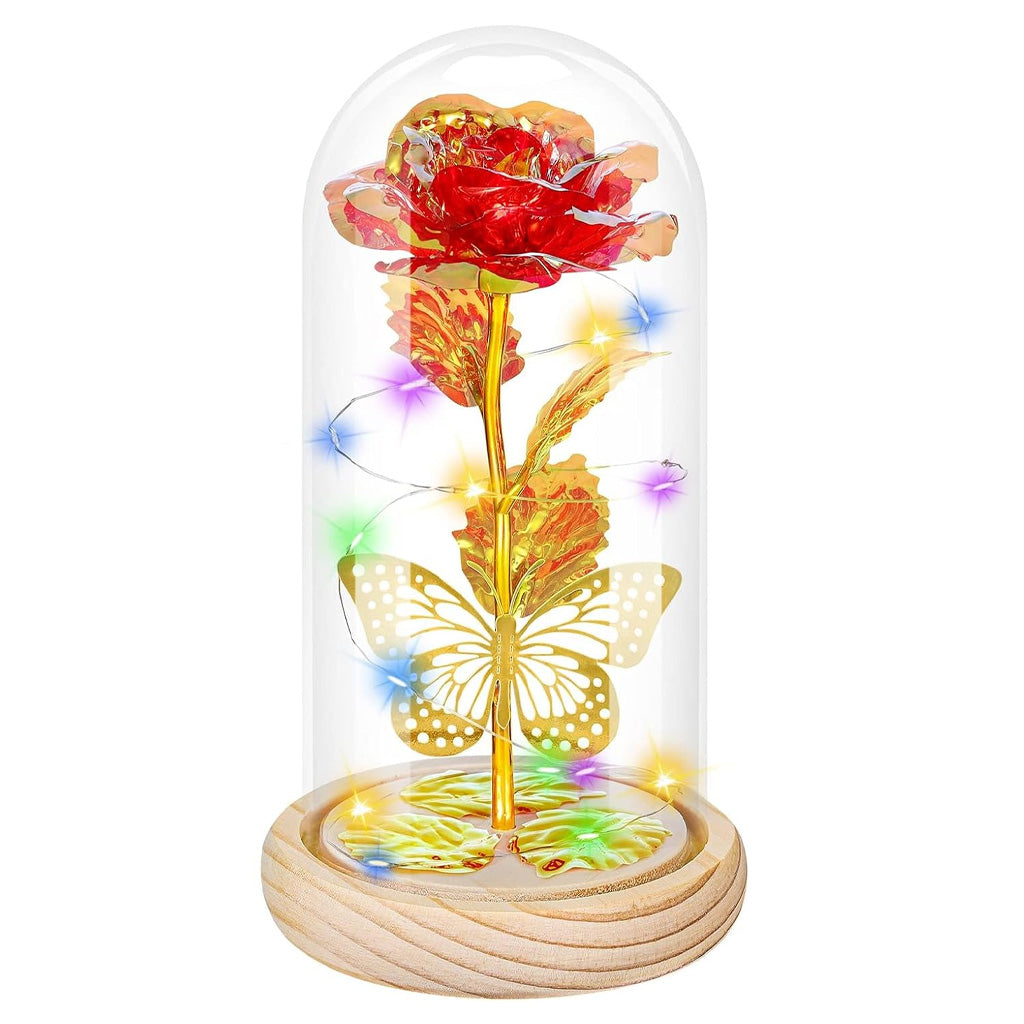 Butterfly Rose in Glass Dome for Mom Grandma
