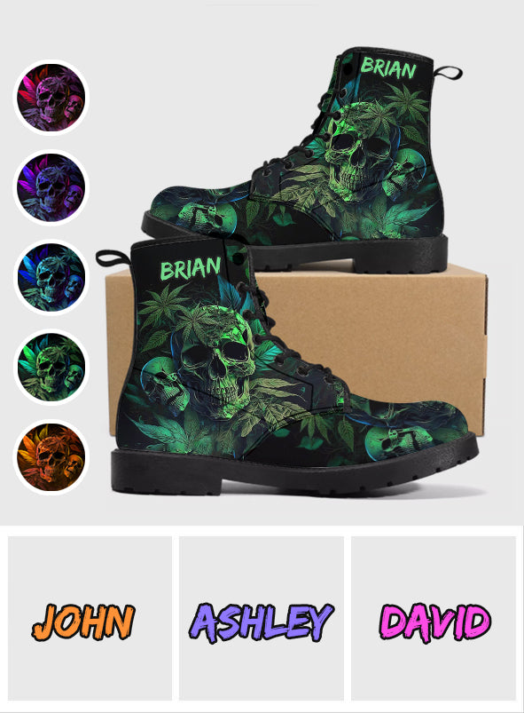 Cannabis Skull - Personalized Weed Leather Boots
