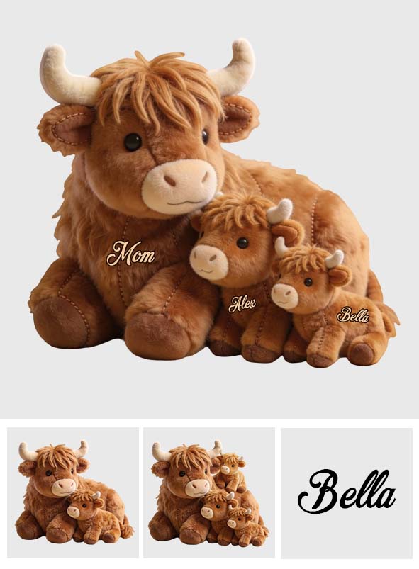 Maman vache des Highlands mignonne - Coussin personnalisé en fausse fourrure en forme de maman