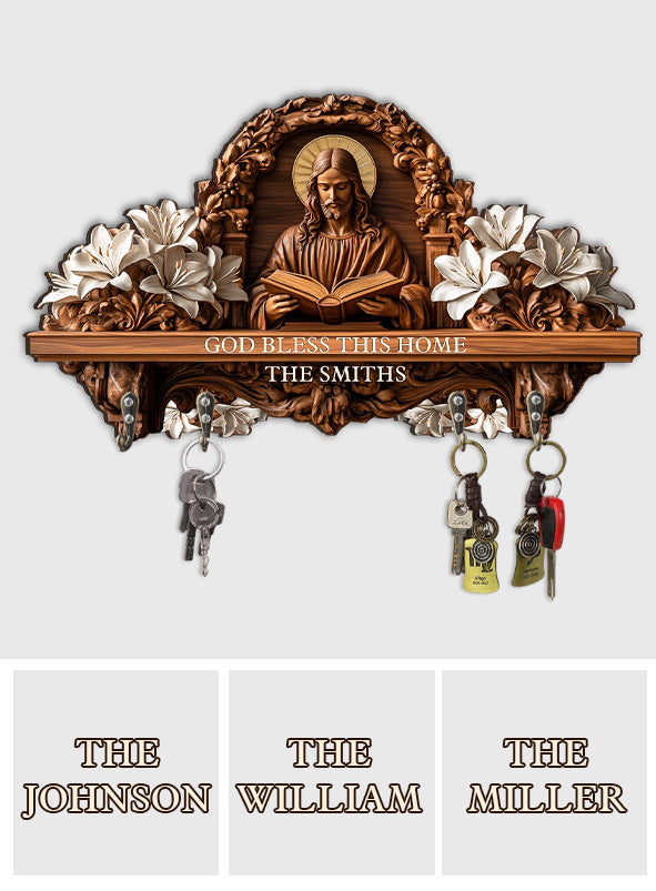 Gott segne dieses Zuhause – Personalisierter christlicher Schlüsselhalter in individueller Form