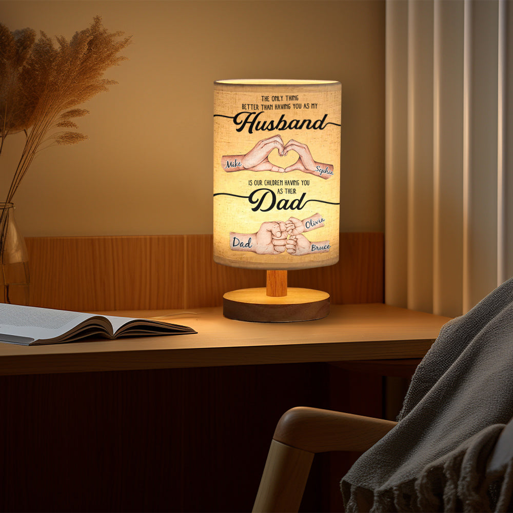 The Only Thing Better Husband Dad Hands - Personalized Father Table Lamp With Wood Base