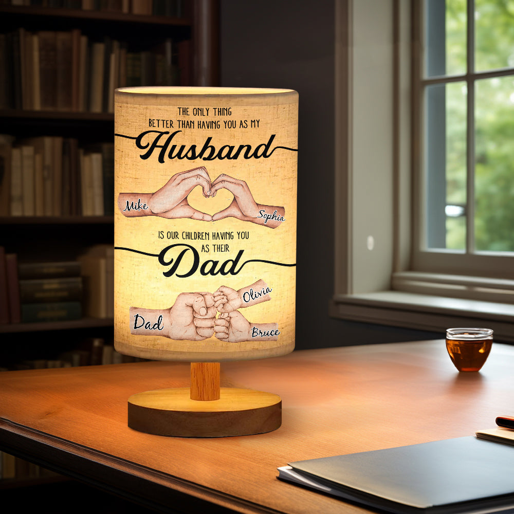 The Only Thing Better Husband Dad Hands - Personalized Father Table Lamp With Wood Base