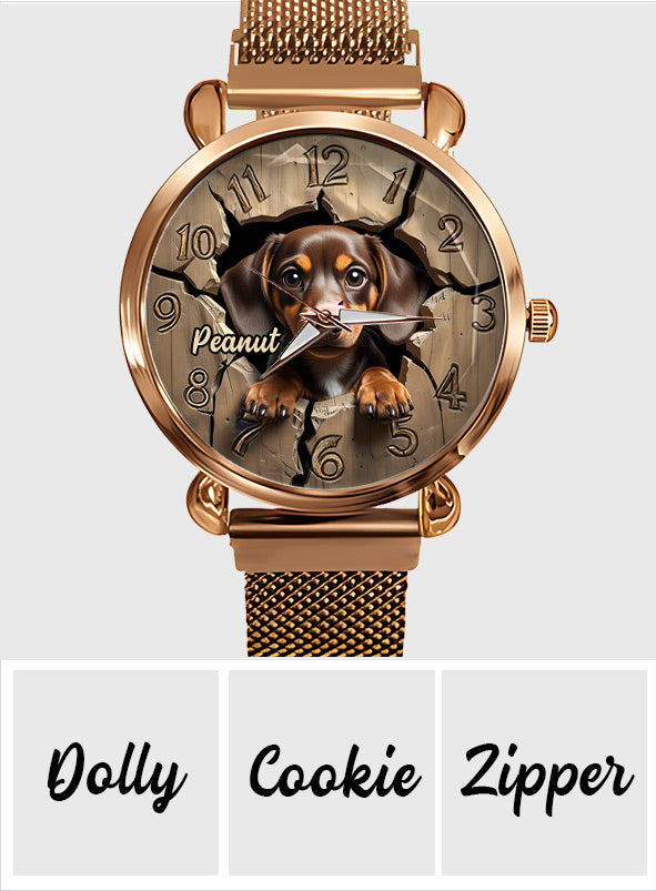 Dackelliebhaberin - Personalisierte Damen-Handuhr mit Hundemotiv