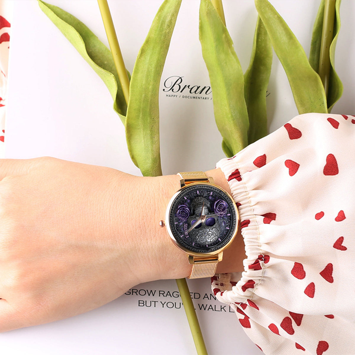 Skull And Roses - Personalized Skull Women Hand Watch