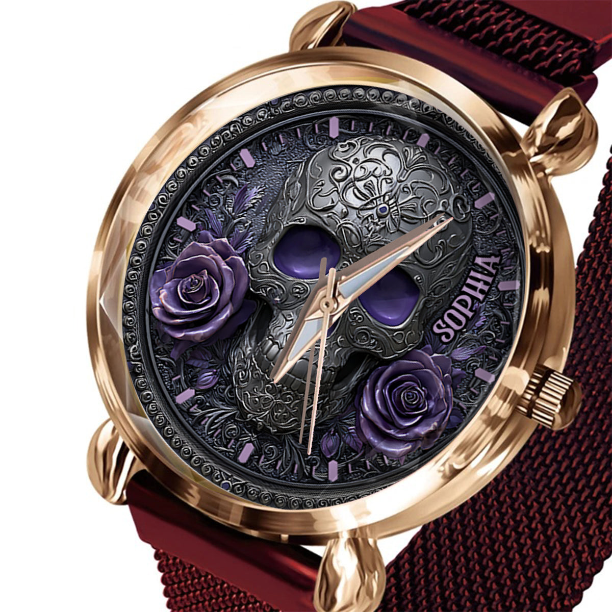 Skull And Roses - Personalized Skull Women Hand Watch