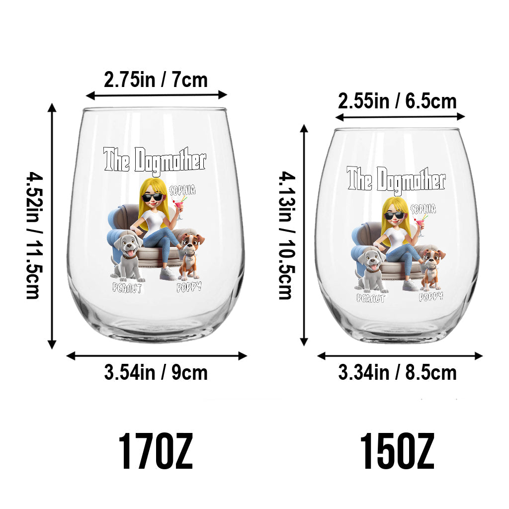 The Catmother/ The Catfather/ The Dogmother/ - Personalized Dog All Over Wine Glass