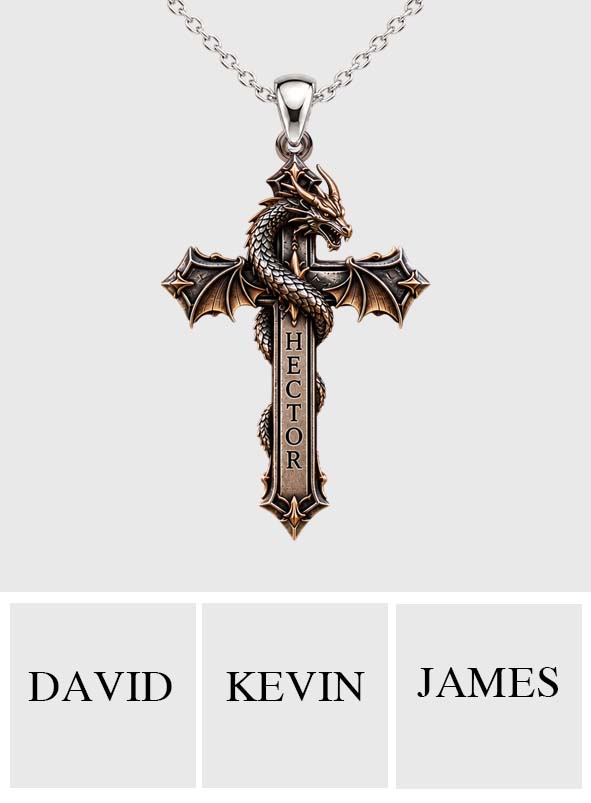 Faith & Fire — Dragon Cross Necklace - Personalized Dragon Shaped Metal Pendant Necklace