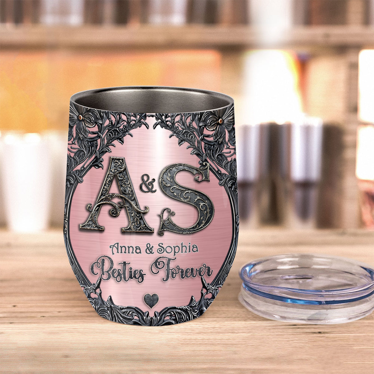 Gift For Best Friends Custom Name Initial Letters - Personalized Bestie Wine Tumbler