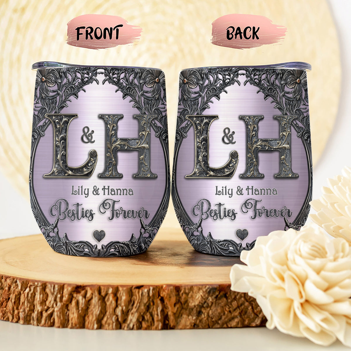 Gift For Best Friends Custom Name Initial Letters - Personalized Bestie Wine Tumbler