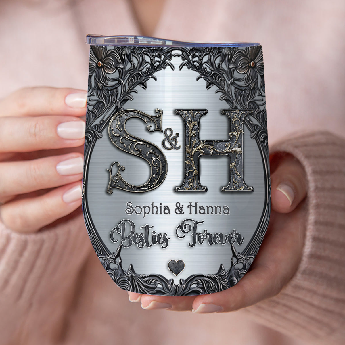 Gift For Best Friends Custom Name Initial Letters - Personalized Bestie Wine Tumbler