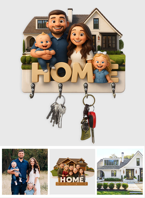 Home Is Where The Heart Is - Personalized Family Custom Shaped Hanging Rack