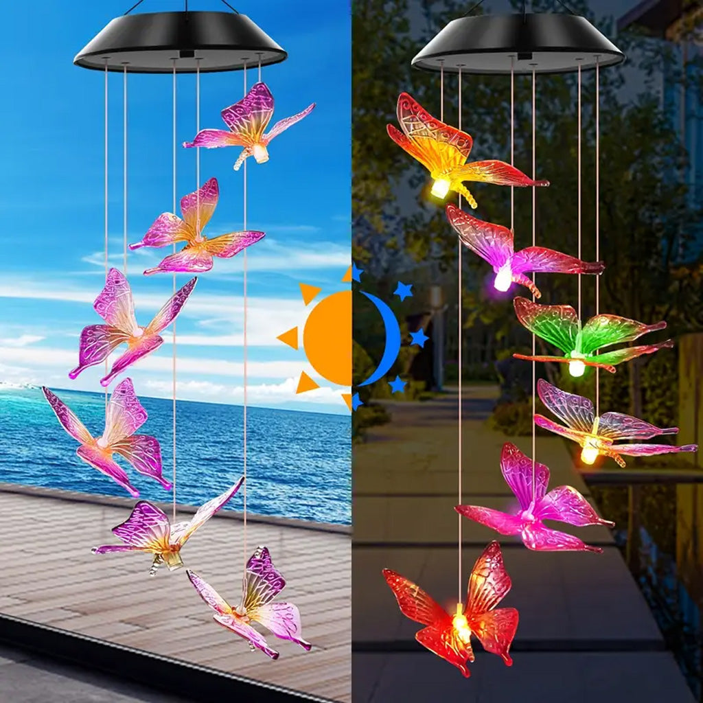 Purple Butterfly Solar Wind Chimes Color Changing Lights