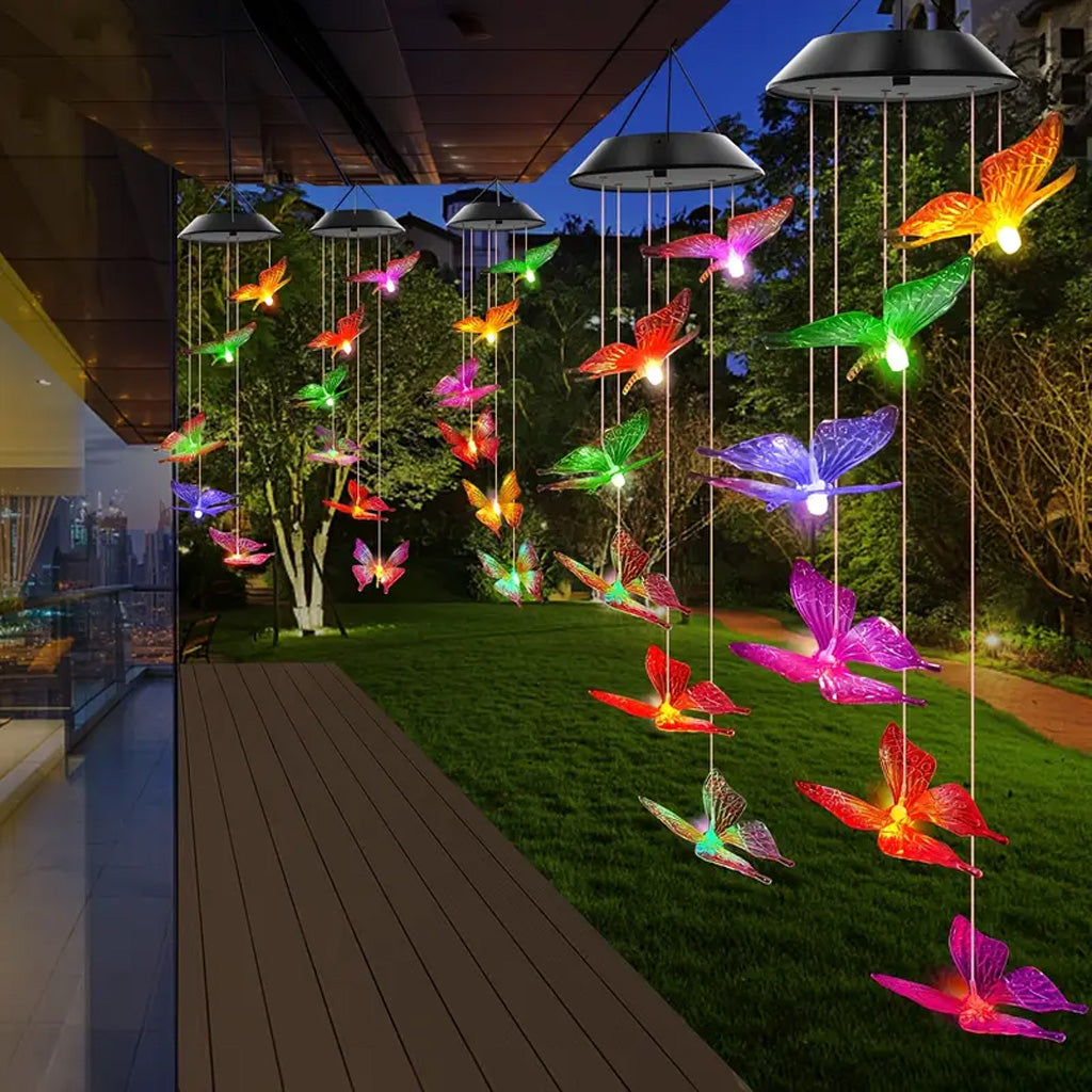Purple Butterfly Solar Wind Chimes Color Changing Lights