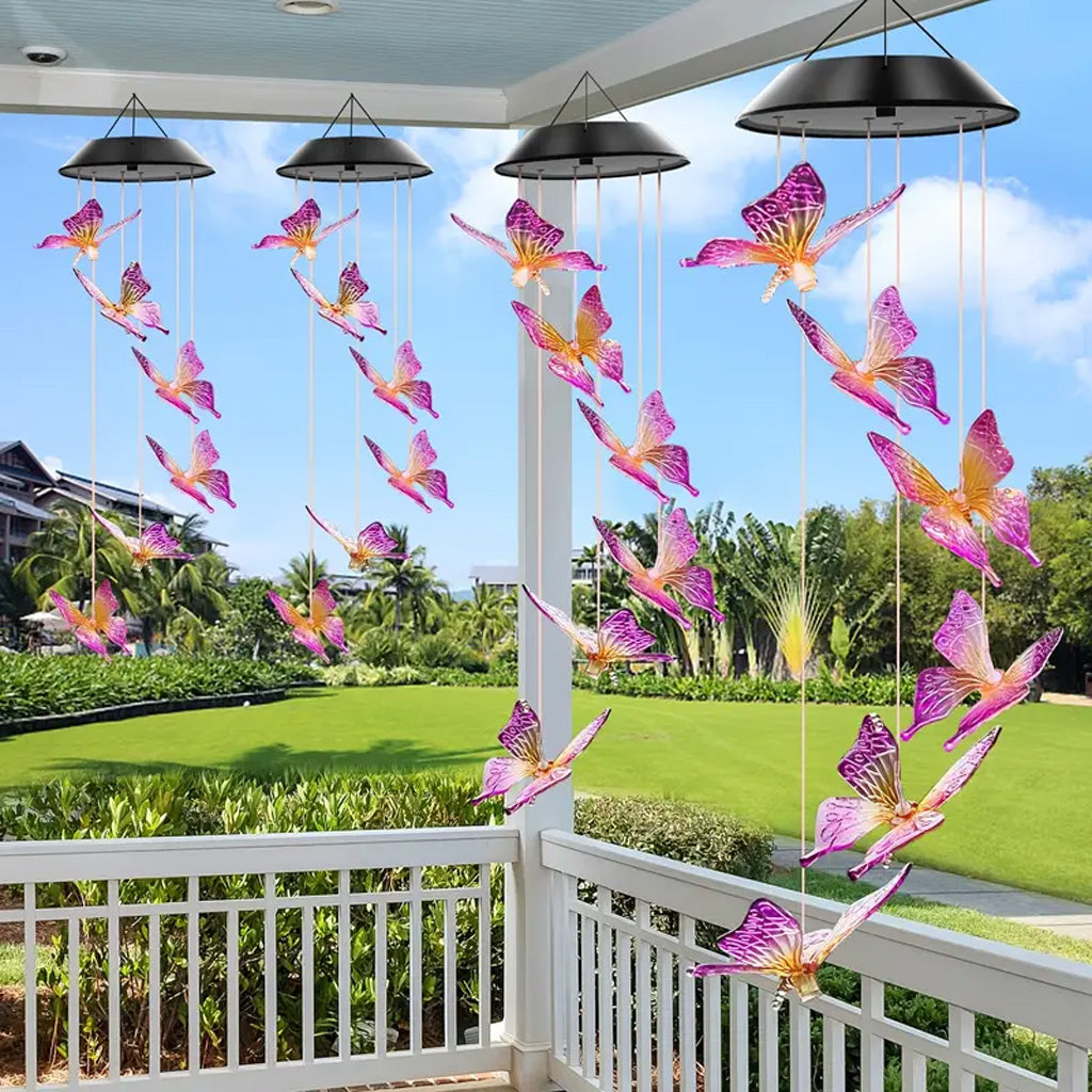 Purple Butterfly Solar Wind Chimes Color Changing Lights