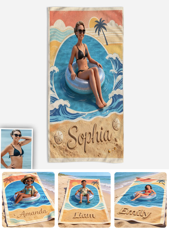 Serviette de Plage Personnalisée Photo Rétro Été - Amoureux de la Mer