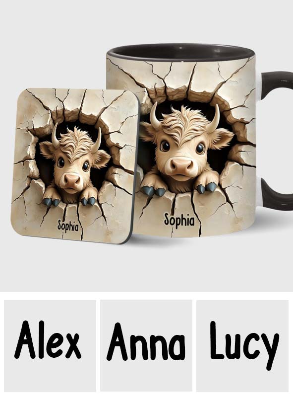 Cute Highland Cow Peeking - Personalized Highland Cow Accent Mug