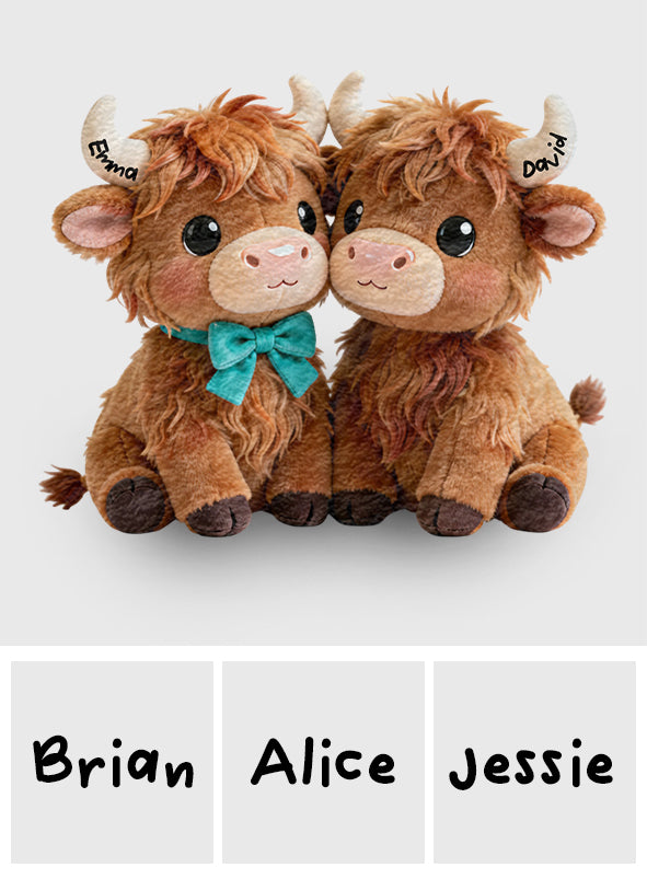 Du & Ich – Personalisiertes Kissen in Form eines Hochlandrindes aus Kunstfell