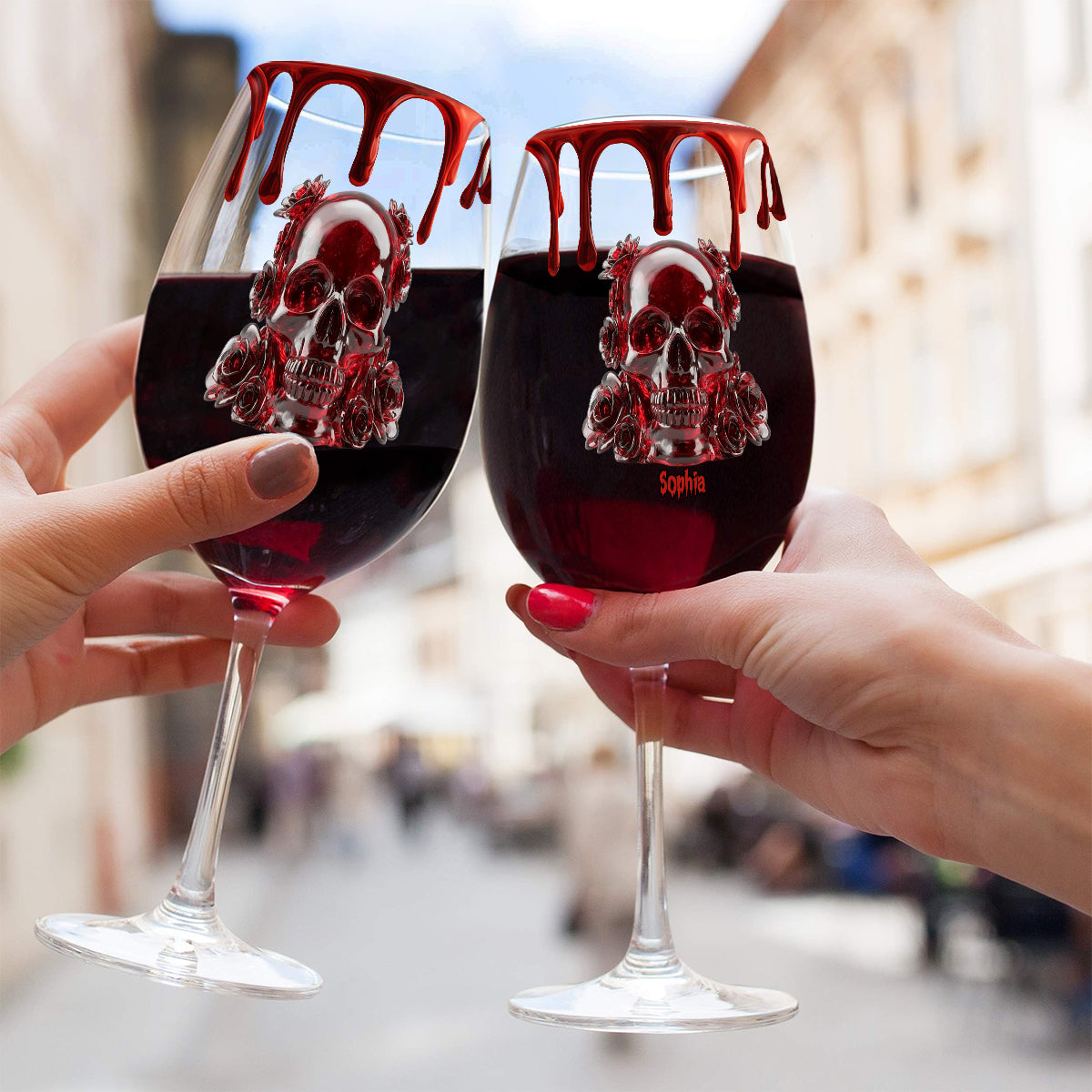 Skull & Roses - Personalized Skull Wine Glass With Long Stem