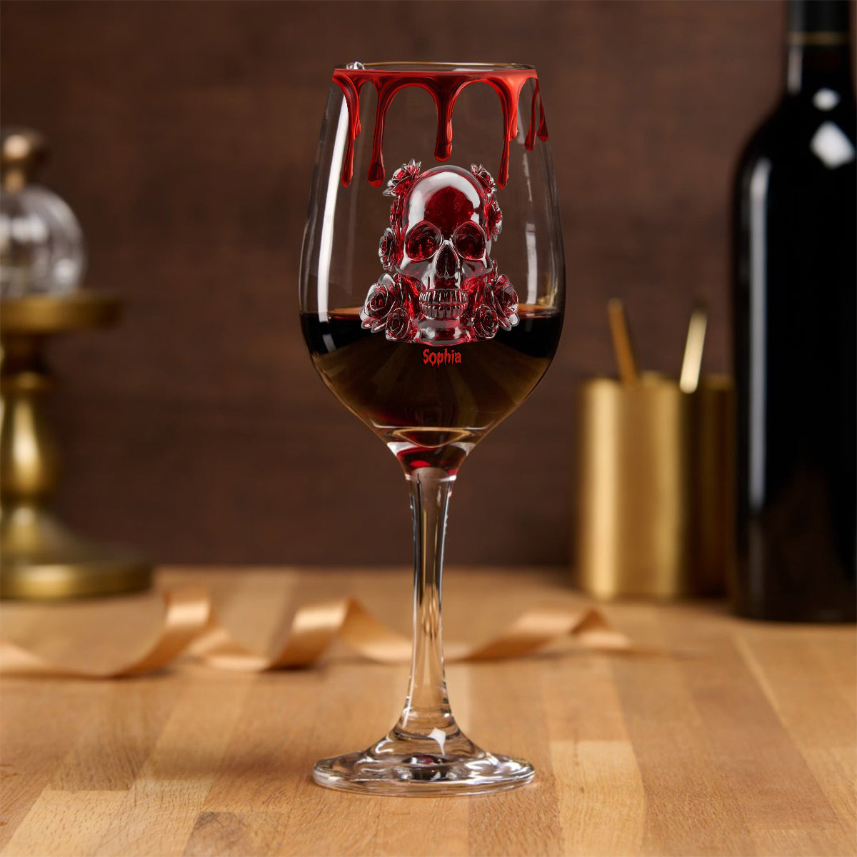 Skull & Roses - Personalized Skull Wine Glass With Long Stem
