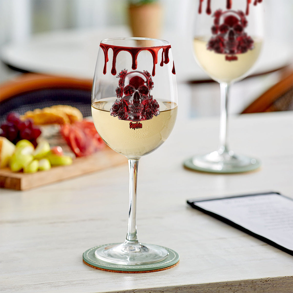 Skull & Roses - Personalized Skull Wine Glass With Long Stem