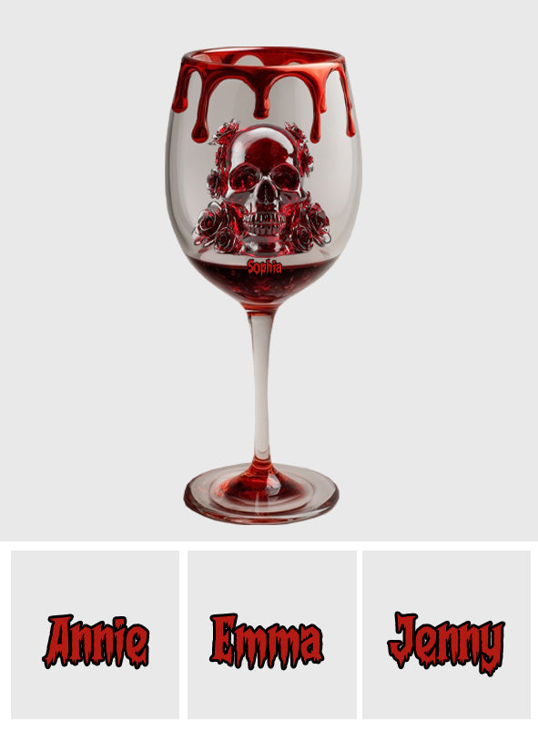 Skull & Roses - Personalized Skull Wine Glass With Long Stem