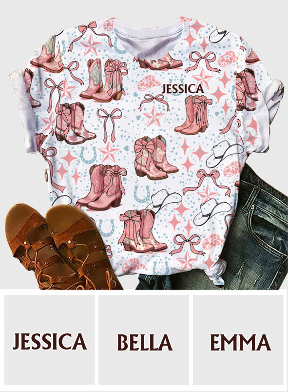 Coquette Cowgirl Boots and Bows - Personalized Cowgirl All Over Shirt