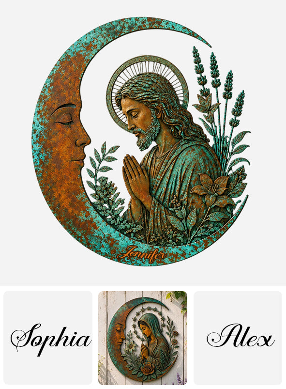 Crescent Moon Jesus - Personalized Christian Cut Metal Sign