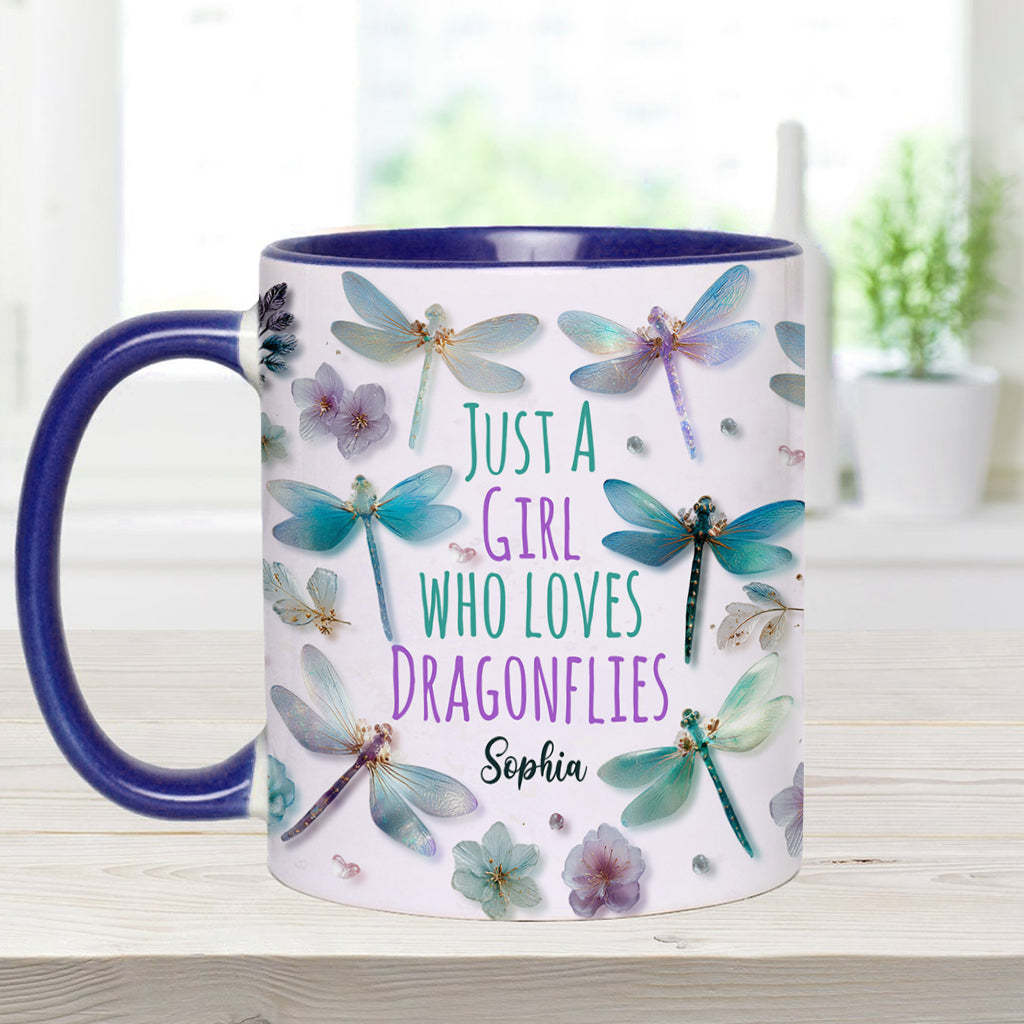 Just A Girl Who Loves Dragonflies - Personalized Dragonfly Accent Mug
