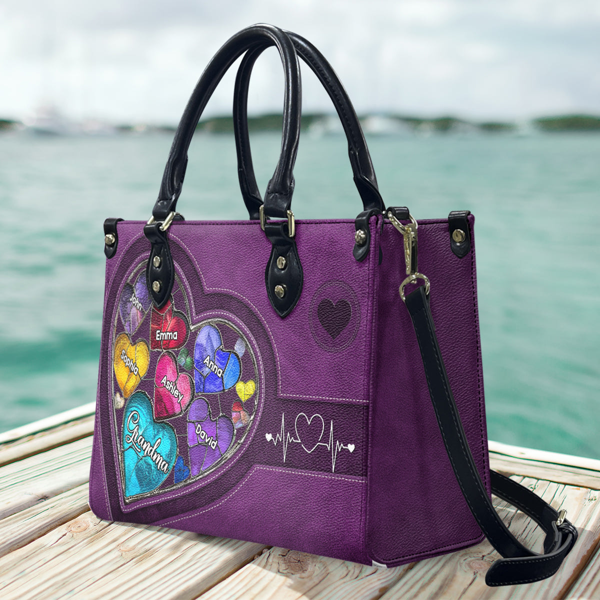 Grandma's Mom's Sweethearts - Personalized Grandma Leather Handbag