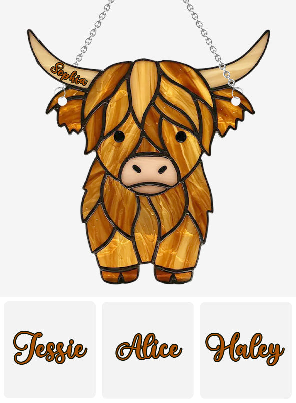 Adorable Highland Cow - Personalized Highland Cow Window Hanging Suncatcher Ornament